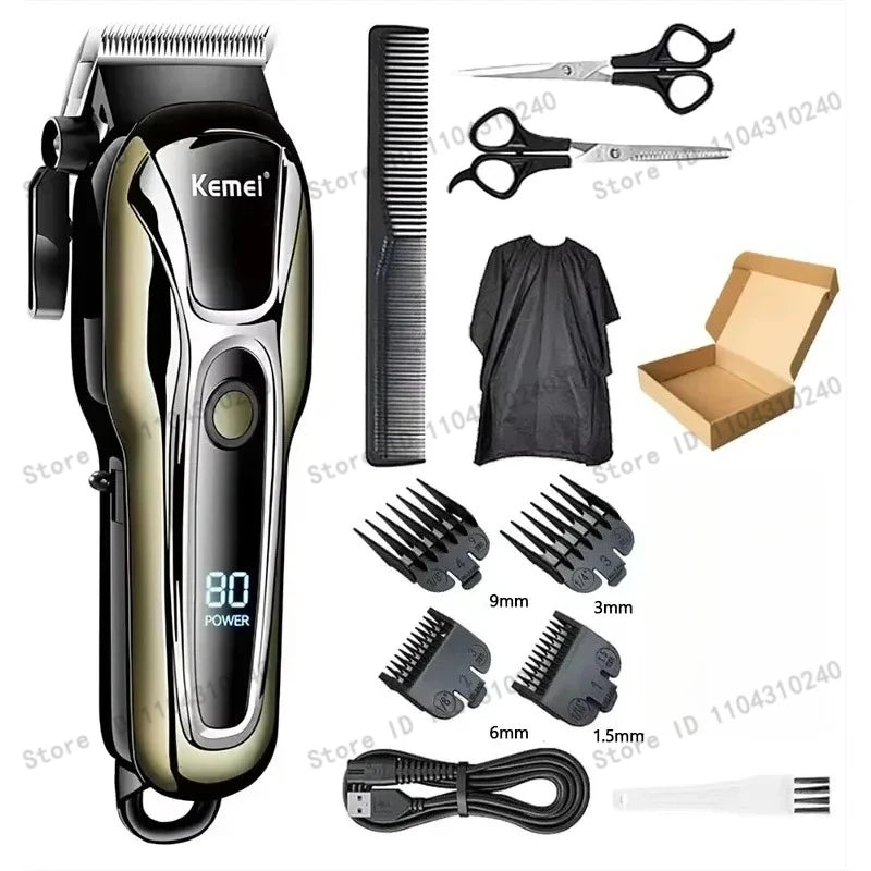 Máquina de Cortar Cabelo Elétrica Multifuncional Kemei Km-PG1990A, Aparador Recarregável Profissional com Cabeça Ajustável