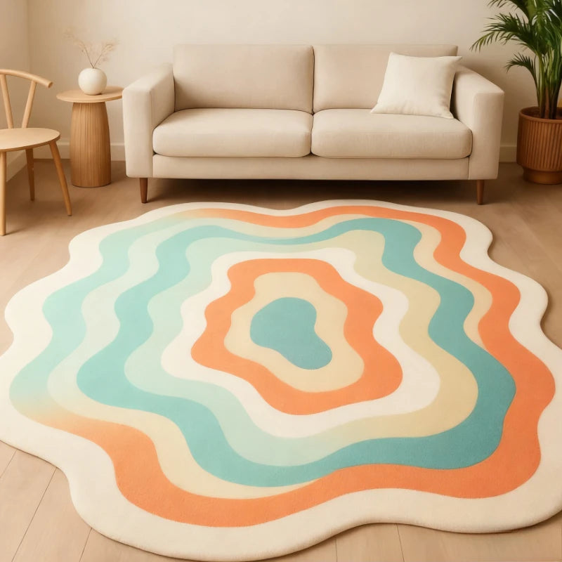 Estilo moderno decoração do quarto tapete irregular grande área para sala de estar engrossado pelúcia gradiente tapete fofo macio