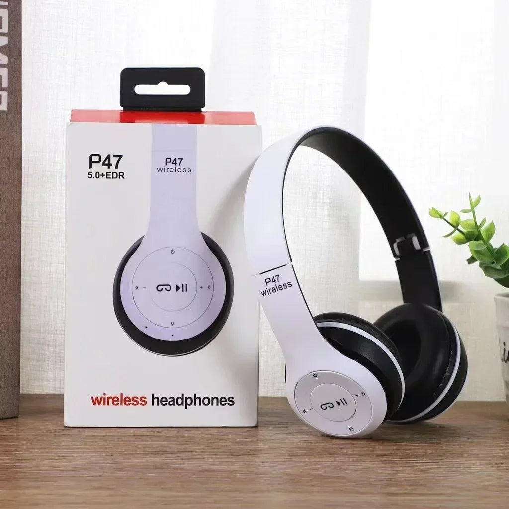Fone de Ouvido Bluetooth Sem Fio P47 com Microfone, Headset Dobrável, Som HiFi com Graves, Fone de Ouvido Estéreo para Smartphones, TV e Jogos