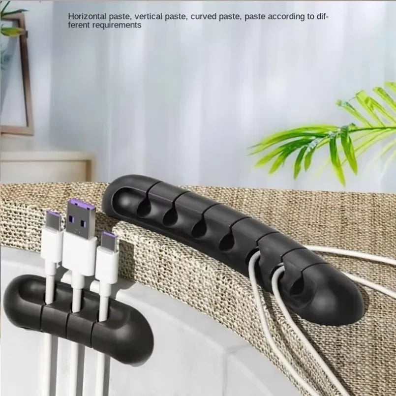 Organizador de Cabos Autoadesivo de Silicone para Mesa: Fixador de Plugues, Cabos de Mouse, Fones de Ouvido e Cabos de Dados de Celular