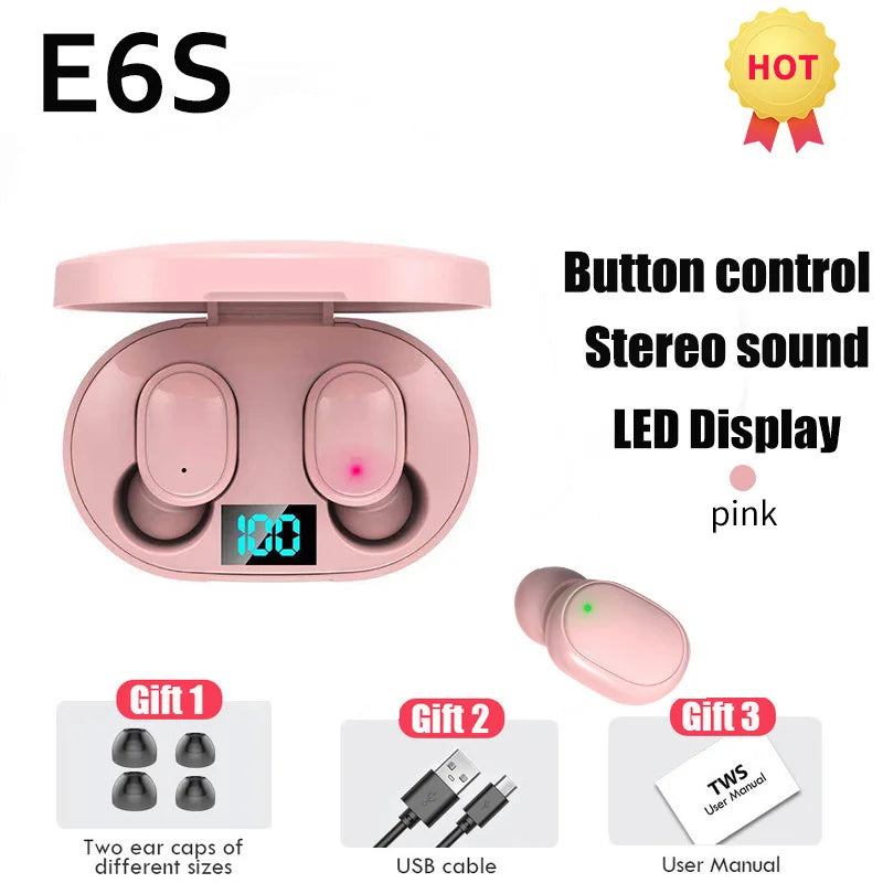 TWS E6S Fones de Ouvido Bluetooth com microfone e cancelamento de ruído 3,7v/ 45mah