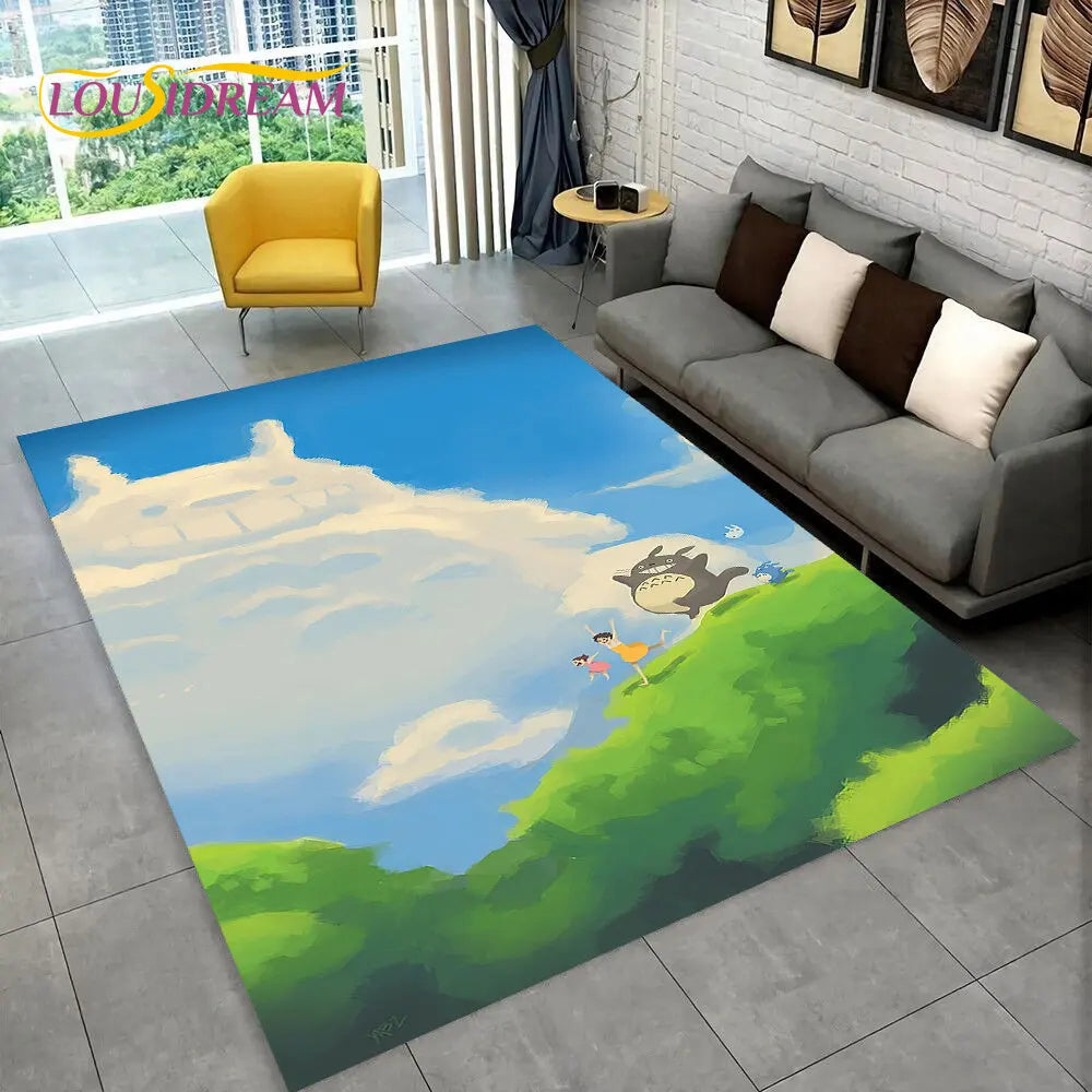 Tapete de Área 3D Antiderrapante Infantil com Desenho Animado O Meu Vizinho Totoro, para Sala de Estar, Quarto, Sofá e Decoração de Porta