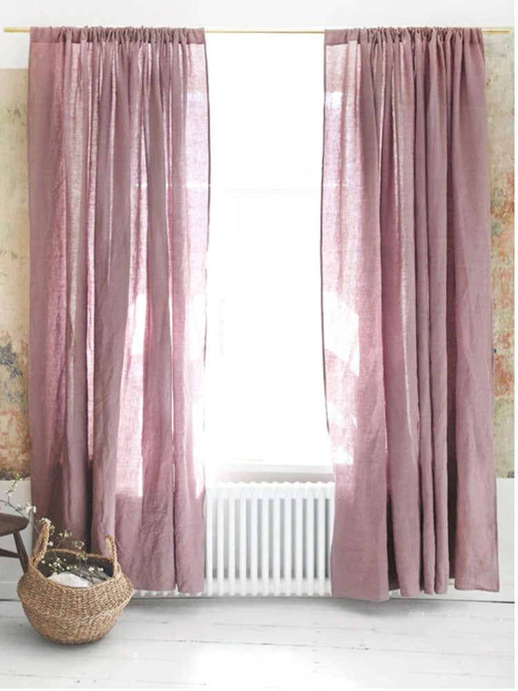 Cortina com Rod Pocket for Window, 100% Linho, Filtragem de Luz, Farmhouse Living Room, Children Bedroom, Environmental, Linen
