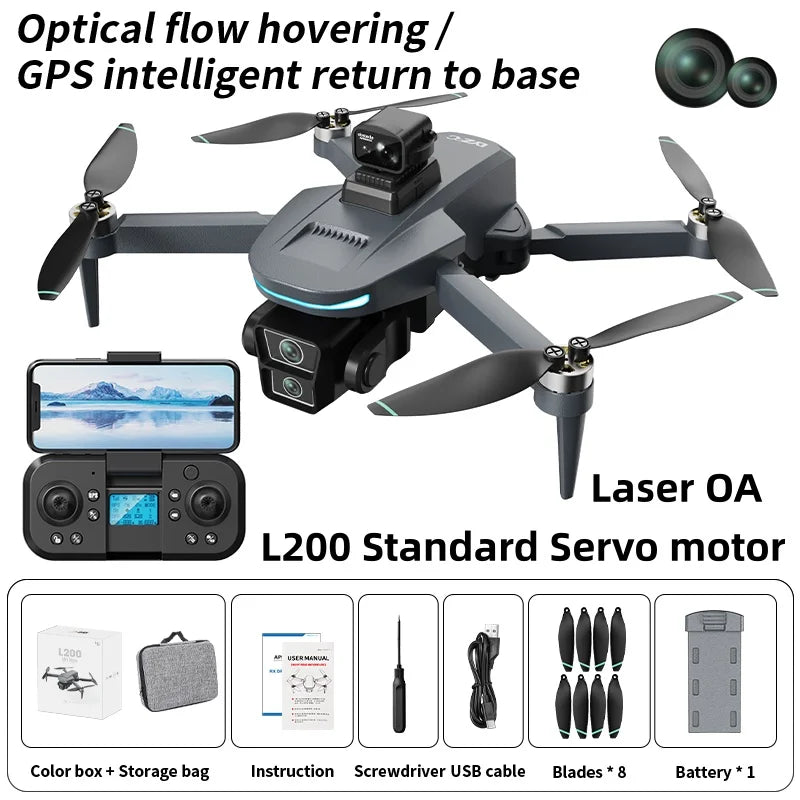 Novo Drone GPS L200 Plus de Fábrica com Câmera Profissional 4K HD, Lente Dupla e Gimbal de 3 Eixos 360 °   Quadcopter RC com Evitação de Obstáculos a Laser e Motor Sem Escovas