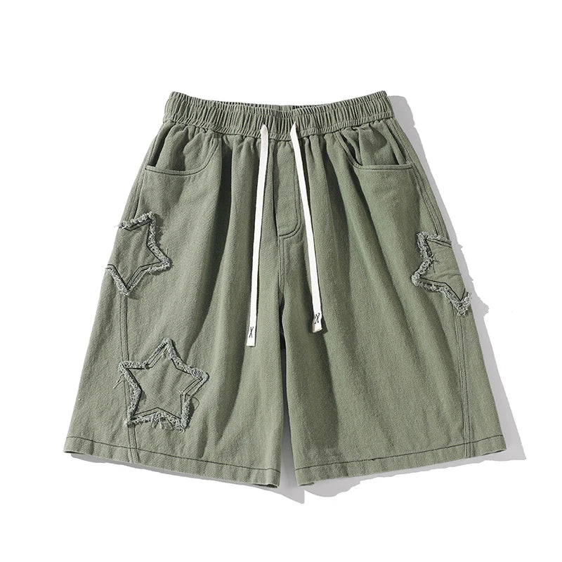 Estrela retalhos shorts masculino vintage denim verão básico simples all-match venda quente cintura alta lazer ulzzang streetwear chique shorts