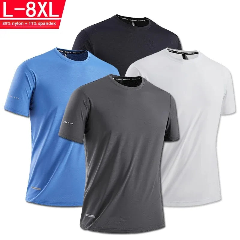 Camisetas masculinas de seda gelo de alta qualidade plus size 8xl camiseta masculina gorda camiseta respirável vestindo camisetas correndo transporte rápido