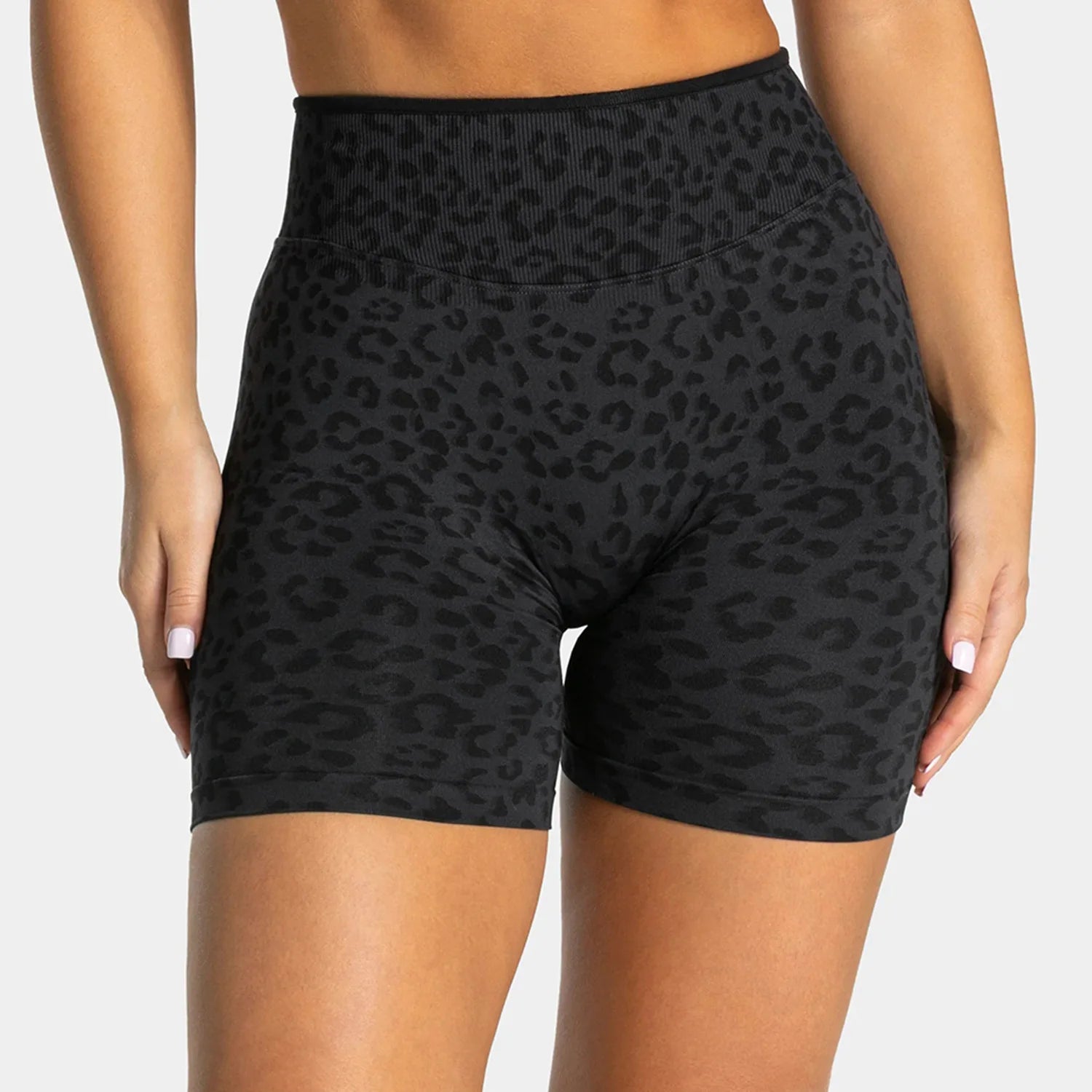 Shorts de ioga com estampa de leopardo, shorts esportivos femininos sem costura para academia, cintura alta, push up, fitness, ciclismo