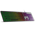 Teclado para jogos de computador com iluminação RGB, silencioso, com fio, USB, para escritório e casa, em russo, francês, espanhol, alemão, árabe e inglês.