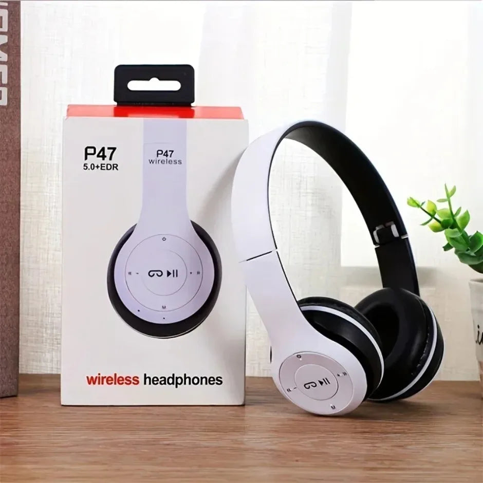 Fone de Ouvido Bluetooth Sem Fio P47 com Microfone, Headset Dobrável, Som HiFi com Graves, Fone de Ouvido Estéreo para Smartphones, TV e Jogos