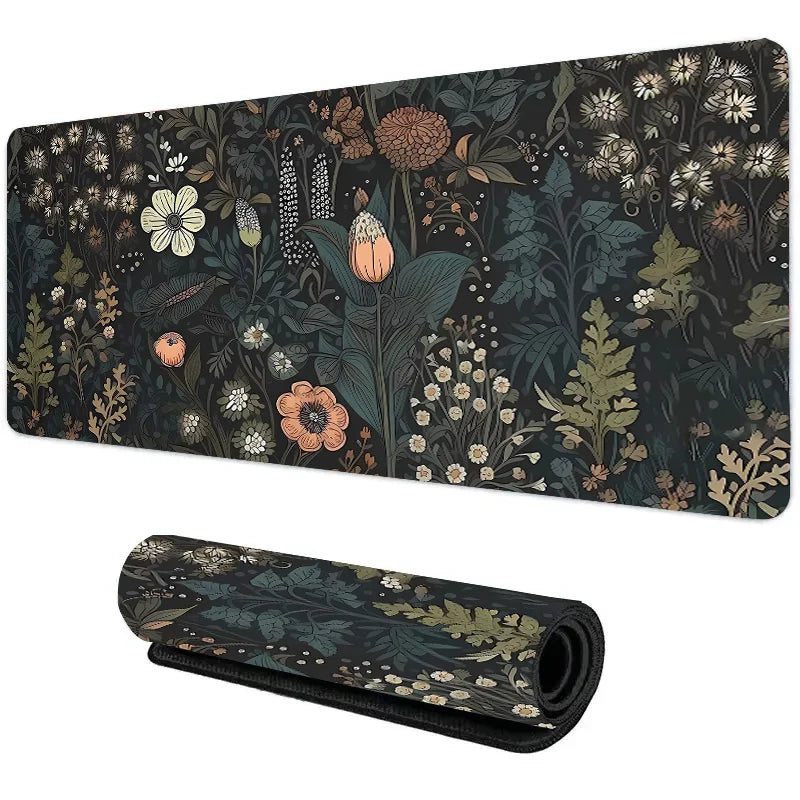 Tapete de mouse com planta floral verde botânica, tapete de mesa grande, acessórios de jogos antiderrapantes, bordas costuradas para escritório e casa