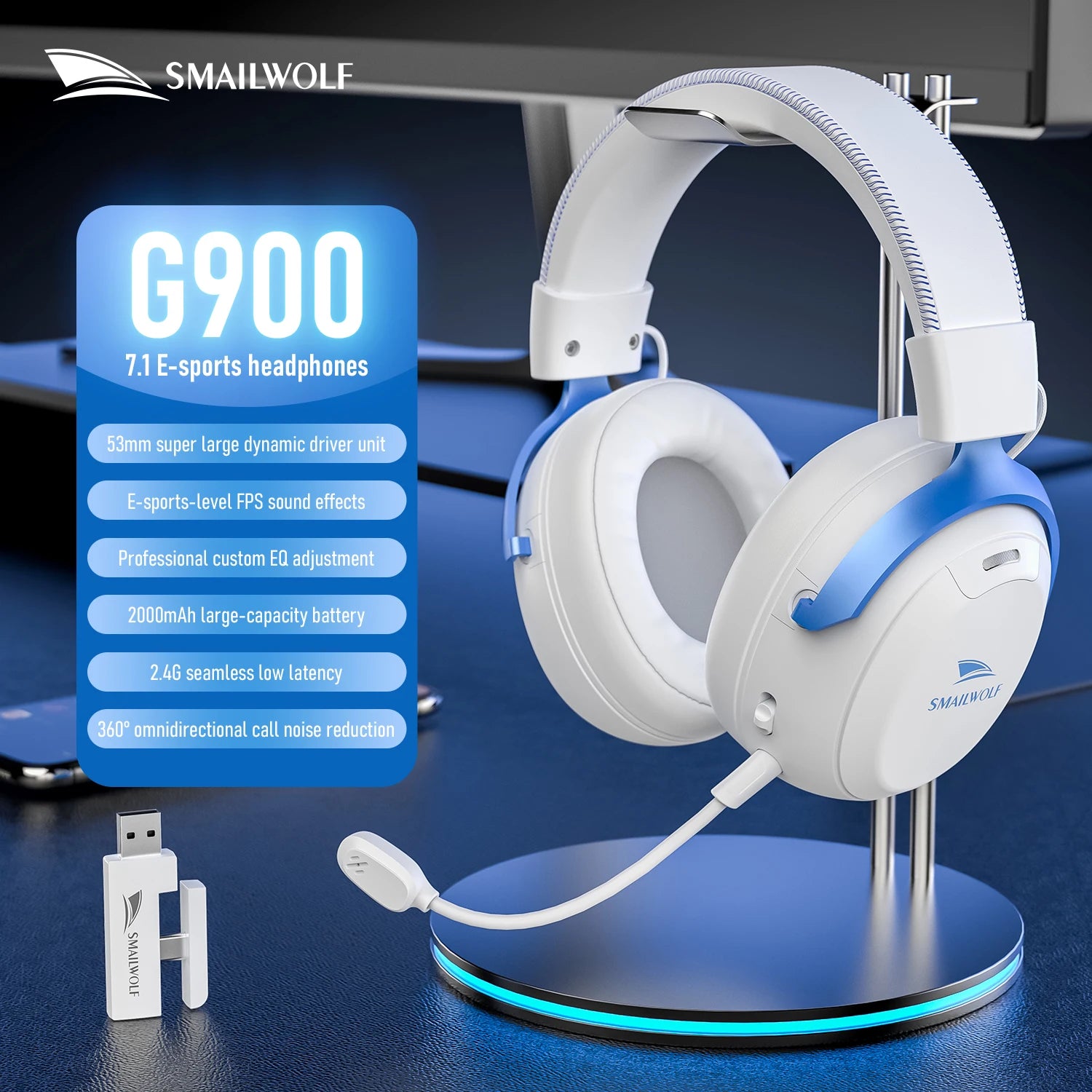 SmaILWOLF L80 Bluetooth sem fio com fio de três modos para jogos fone de ouvido portátil para casa fone de ouvido leve com microfone