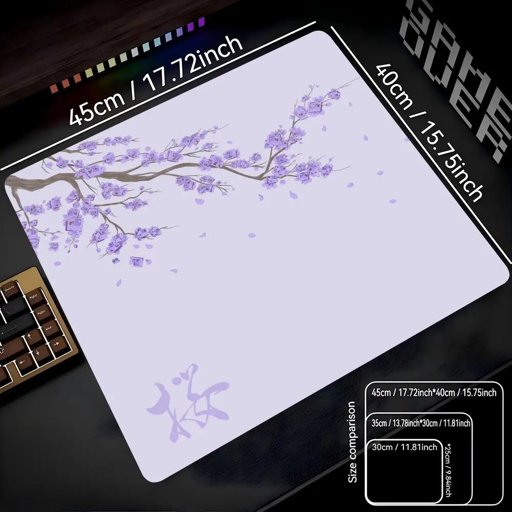 Mousepad Pequeno para Jogos 22x18 40x45 com Estampa de Flor de Cerejeira Japonesa, Tapete de Mesa Sakura para Computador, Almofada Antiderrapante para Teclado e Laptop