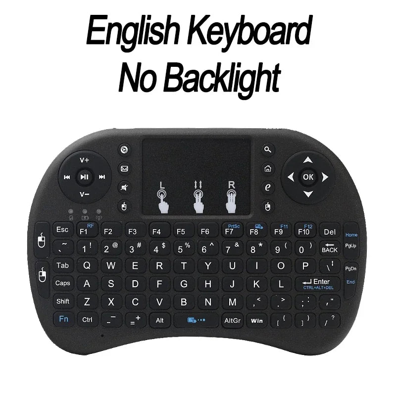 Mini teclado sem fio 2.4ghz, retroiluminação, inglês, russo, espanhol, mouse remoto, touchpad para android, caixa de tv, computador digital i8