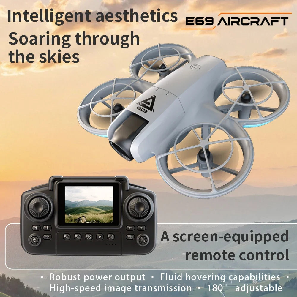 E69 mini drone câmera hd para evitar obstáculos fotografia aérea sem escova câmera dupla profissional com tela quadcopter