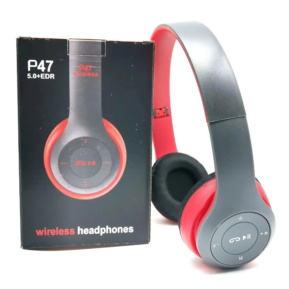 Fone de Ouvido Bluetooth Sem Fio P47 com Microfone, Headset Dobrável, Som HiFi com Graves, Fone de Ouvido Estéreo para Smartphones, TV e Jogos