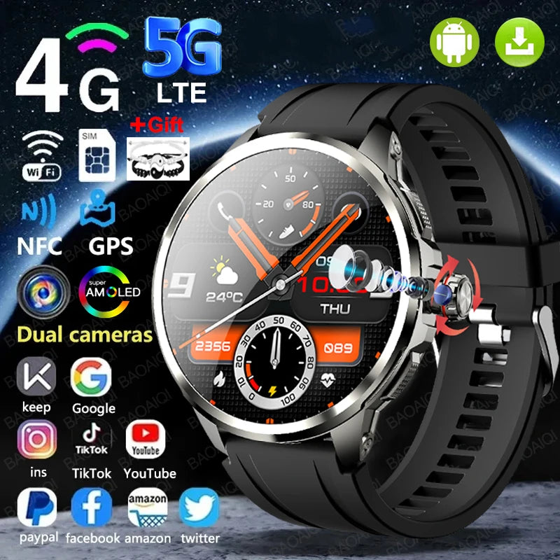 Smartwatch 4G com 16GB+256GB de RAM, tela AMOLED de 1,95 polegadas, bateria de 2100mAh, câmera de 900W, GPS, Wi-Fi, download de aplicativos Google, Android 9.0.