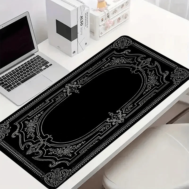 Motivo preto grande barroco ornamentado mouse pad mesa gadgets teclado 90x40cm tapete de mesa xxl playmat mouse pads desktops itens de escritório