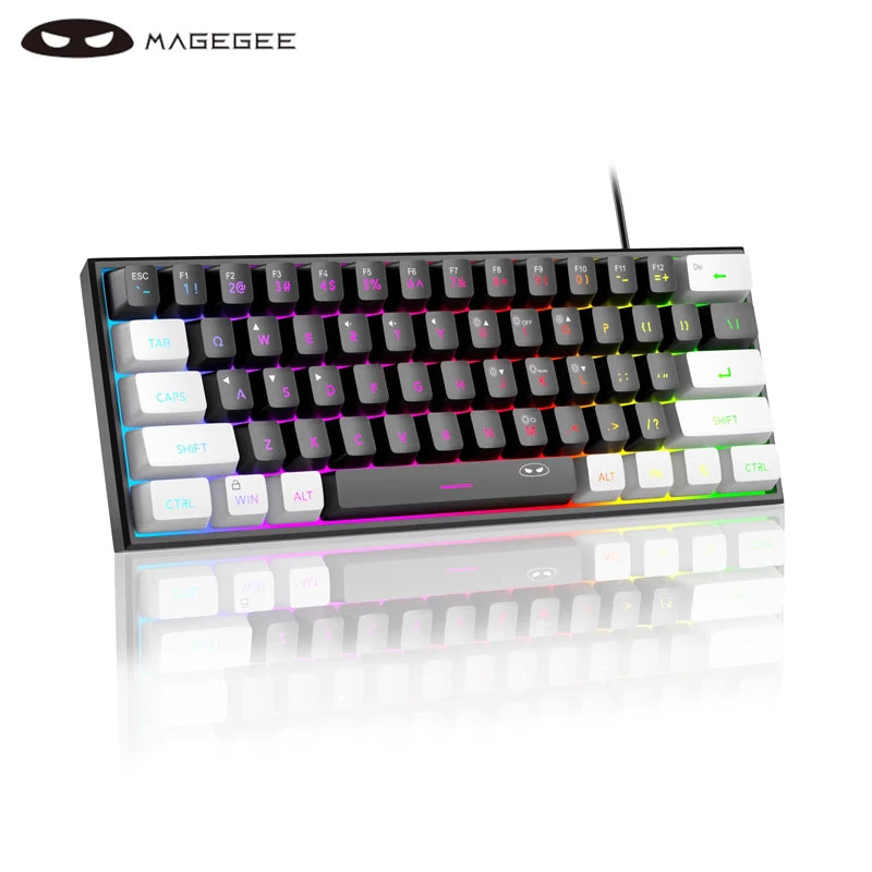Teclado para jogos MageGee Mini 60%, teclado ultracompacto retroiluminado RGB de 61 teclas, escritório de sensação mecânica ergonômica à prova d'água TS91