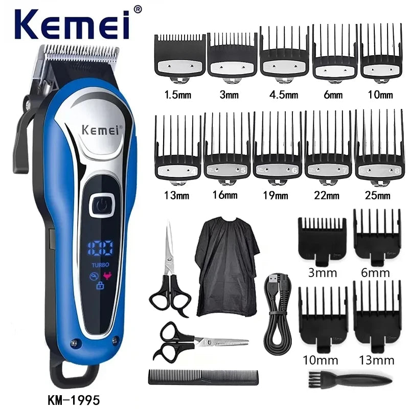 Máquina de Corte Profissional Kemei KM-1995 KM-2293 KM-T95, Aparador de Cabelo Elétrico com Display LCD
