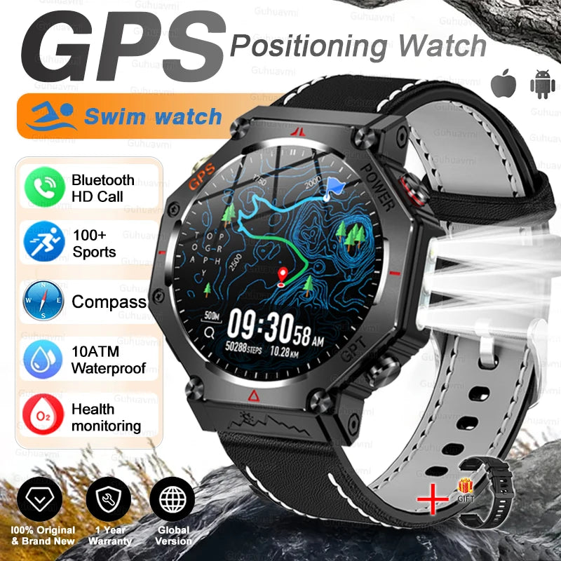 T-rex 3 ultra militar grau gps relógio inteligente 10atm à prova dwaterproof água bússola altímetro barométrico amoled masculino hd chamada esportes smartwatch
