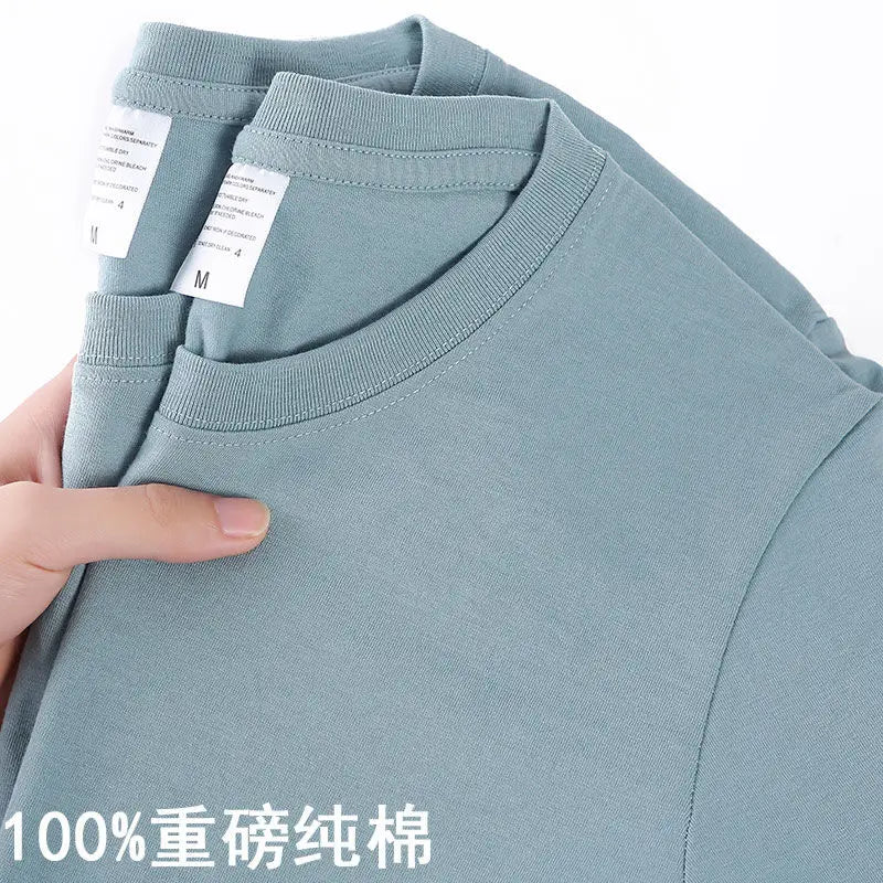 100% Algodão T-shirt Dos Homens Mulheres Cor Sólida O Pescoço de Manga Curta Tops Verão Coreano Solto Meia-manga T Shirt Unisex M-4XL