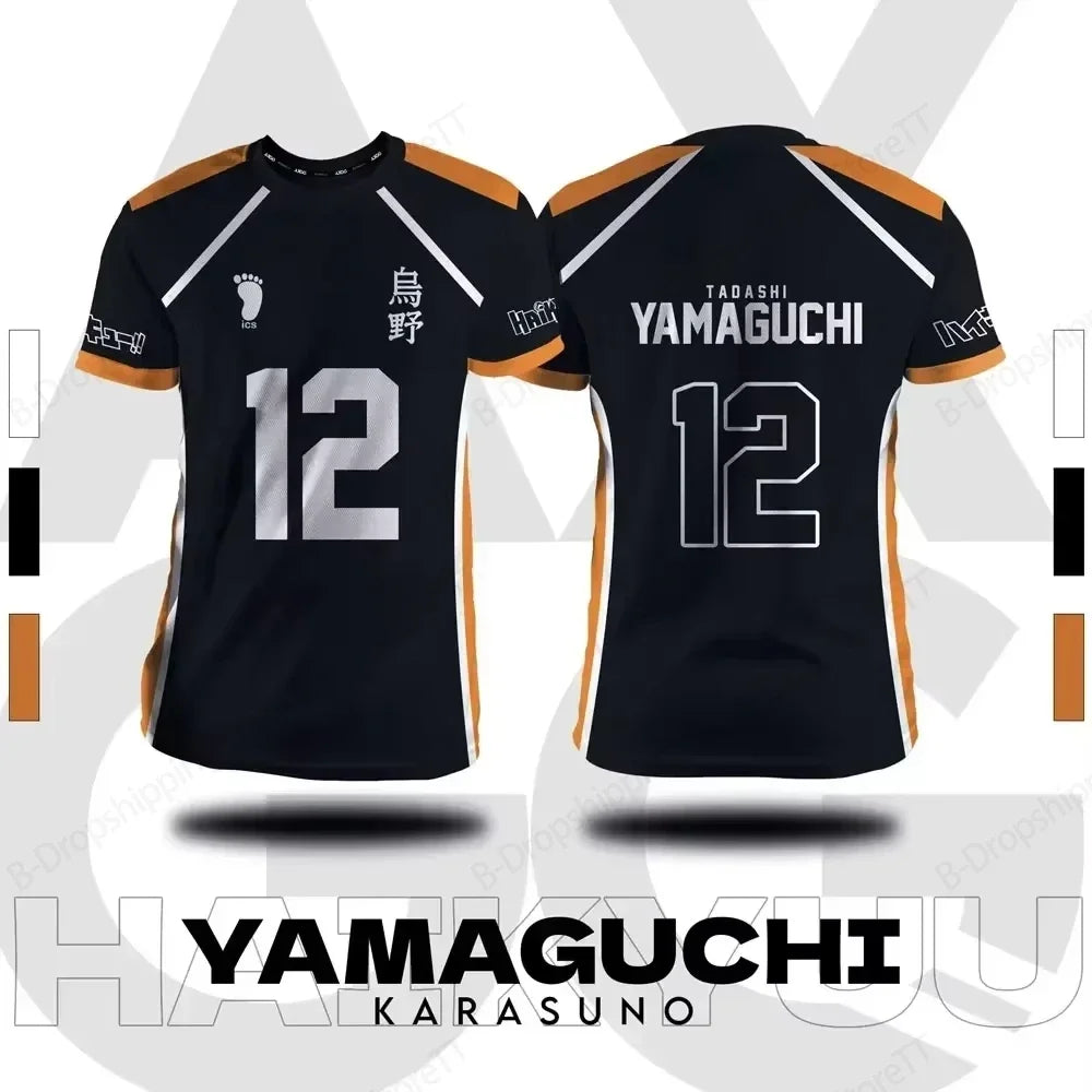 Camisa xadrez japonesa Haikyuu Fox Valley, anime impresso em 3D para homens e mulheres, camiseta esportiva de manga curta da moda de tamanho grande