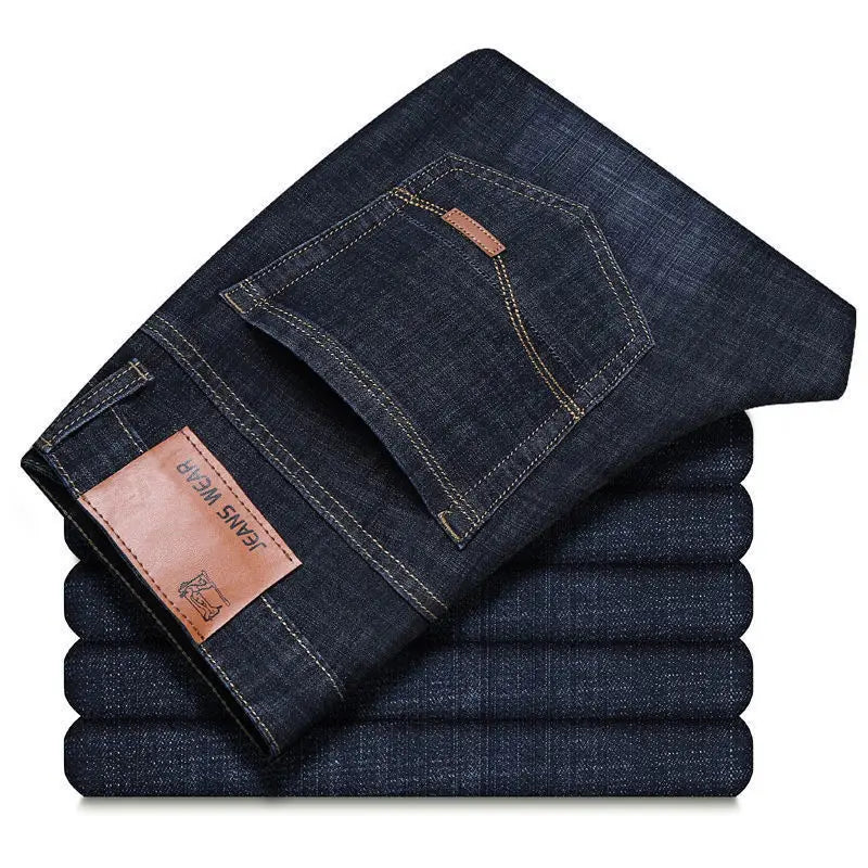 2025 moda masculina negócios jeans estilo clássico casual elástico fino ajuste jeans calças jeans masculino preto azul
