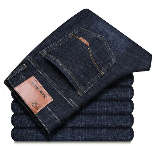 2025 moda masculina negócios jeans estilo clássico casual elástico fino ajuste jeans calças jeans masculino preto azul