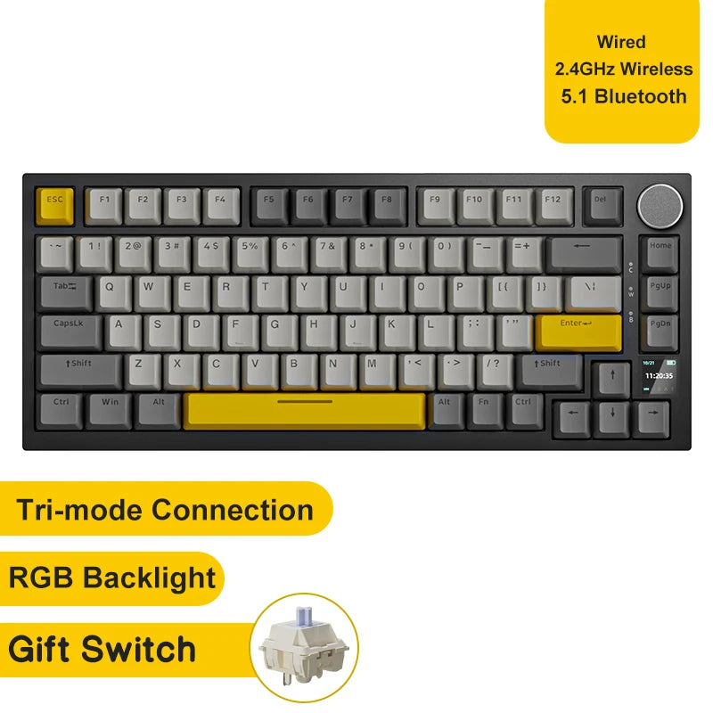 Teclado Mecânico Sem Fio AJAZZ AK820/Pro Bluetooth 5.1 2.4G USB-C Com Fio Hot Swappable RGB para Jogos com Montagem Gasket
