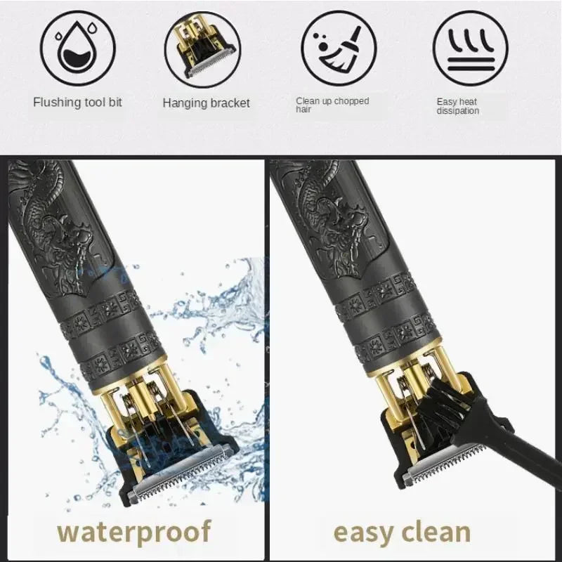 Corte de cabelo navalha para homens recarregável clipper barbeador adulto elétrico vintage clipperrazor casa carregamento usb barbeiro dragão preto
