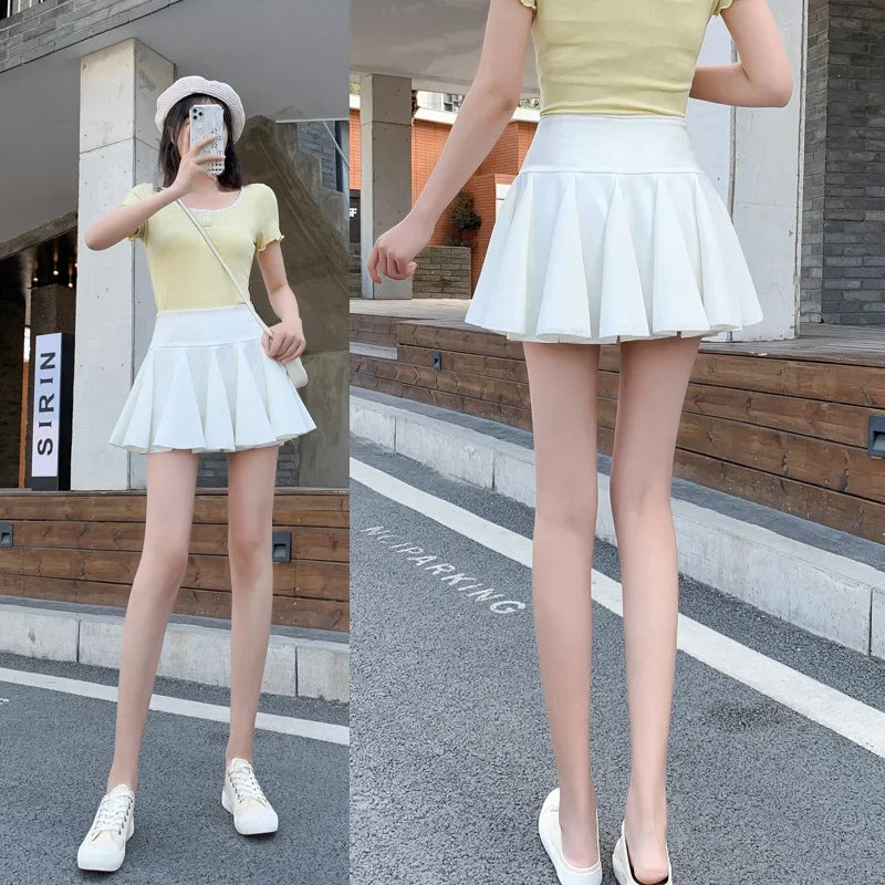 Mini-saia plissada feminina, armário japonês de cintura alta, saia skatista dançante à prova de mau funcionamento, estilo coreano
