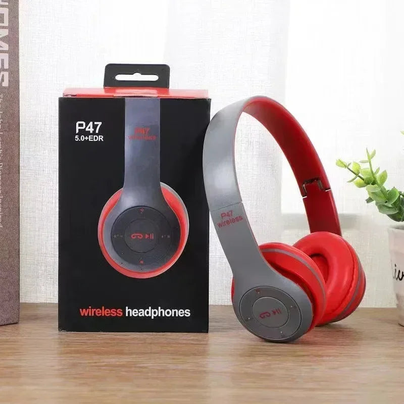 Fone de Ouvido Bluetooth Sem Fio P47 com Microfone, Headset Dobrável, Som HiFi com Graves, Fone de Ouvido Estéreo para Smartphones, TV e Jogos