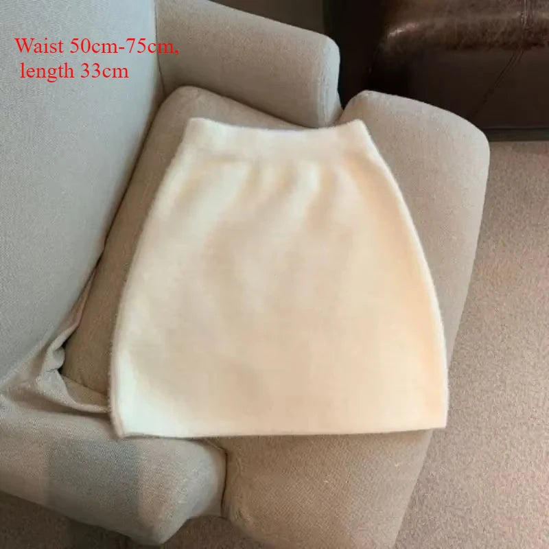 Cintura elástica magro feminino saia curta sexy elegante all-match básico mini saia inverno doce casual malha imitação de pele de vison saia