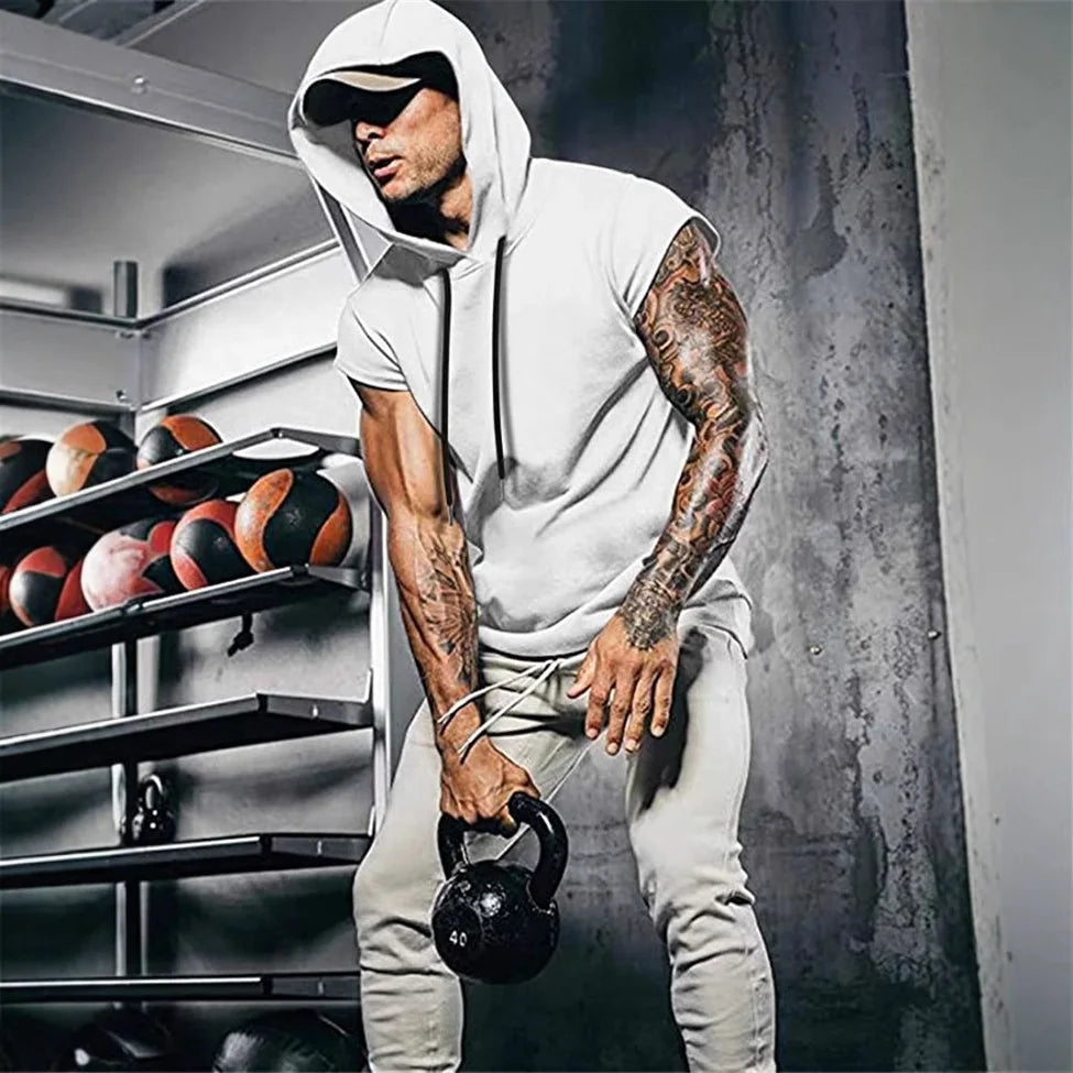 Cor sólida 2023 marca nova regata masculina colete sem mangas camisetas para masculino com capuz homem coletes topos hip hop regata masculina t camisa