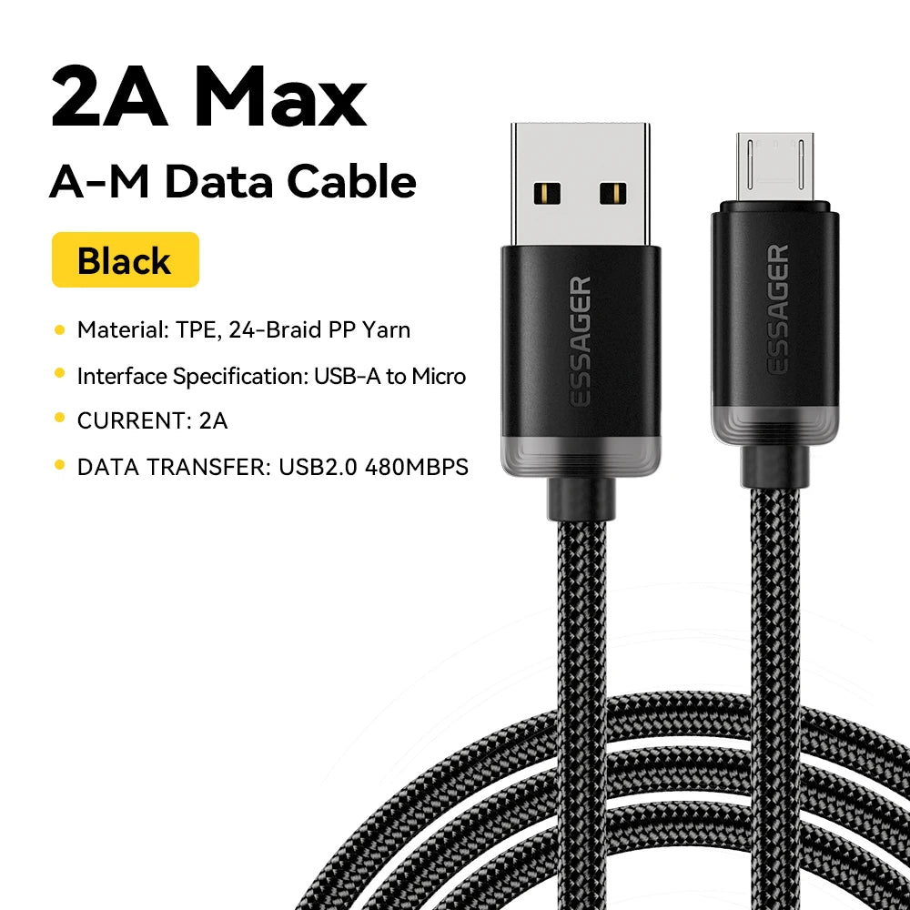Essager cabo micro usb 2a cabo usb de carregamento rápido para telefone móvel carregador de dados usb fio 3m