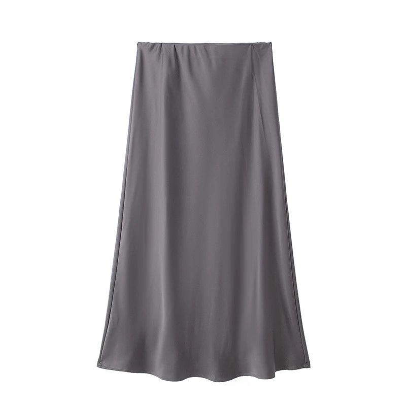 Willshela 2024 saia de cetim preto mulher cintura alta elegante saias longas para as mulheres moda verão midi saia escritório saias femininas