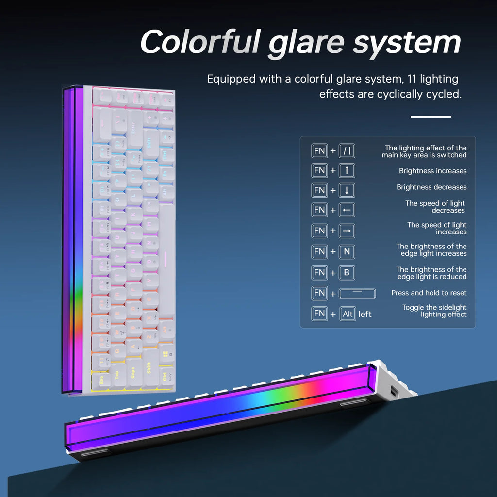 Novo ajazz nacodex nk68 teclado mecânico terreno keycap rgb barra de luz 68 teclas com fio jogos escritório com fio conectar teclado