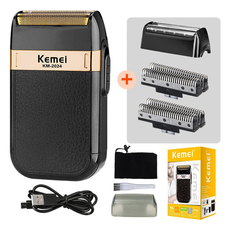 Kemei KM-2024 barbeador elétrico para homens lâmina dupla alternativa sem fio navalha recarregável usb máquina de barbear barbeiro aparador