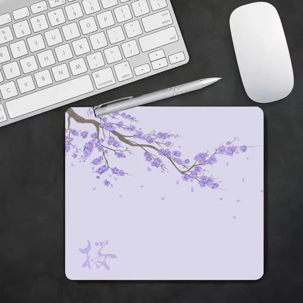 Mousepad Pequeno para Jogos 22x18 40x45 com Estampa de Flor de Cerejeira Japonesa, Tapete de Mesa Sakura para Computador, Almofada Antiderrapante para Teclado e Laptop