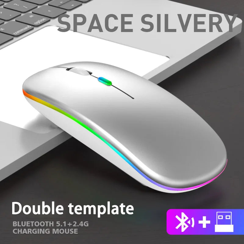 Rato sem fio bluetooth 2.4g modos duplos recarregável ratos rgb ergonômico silencioso clique mouse para computador pc ipad laptops 3600dpi