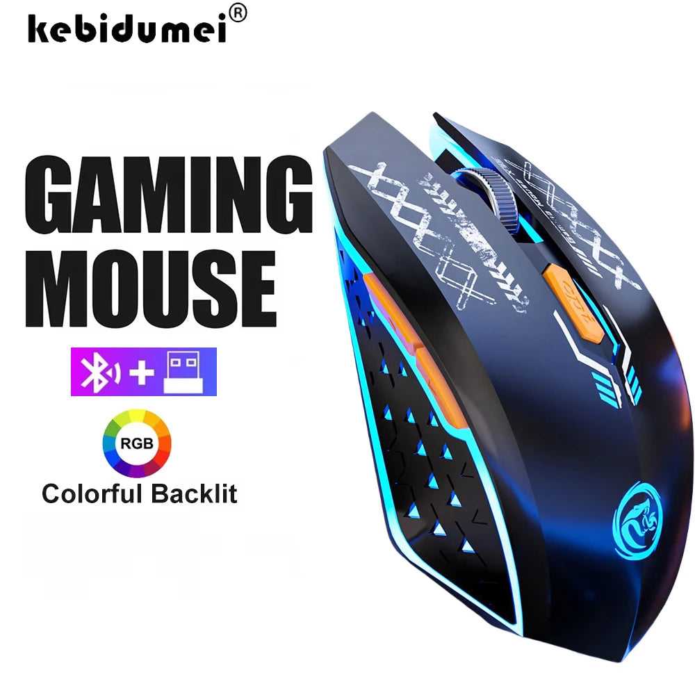 Mouse bluetooth 2.4g sem fio rgb retroiluminado modo duplo recarregável silencioso mouse para jogos 1600 dpi mouse para pc laptop