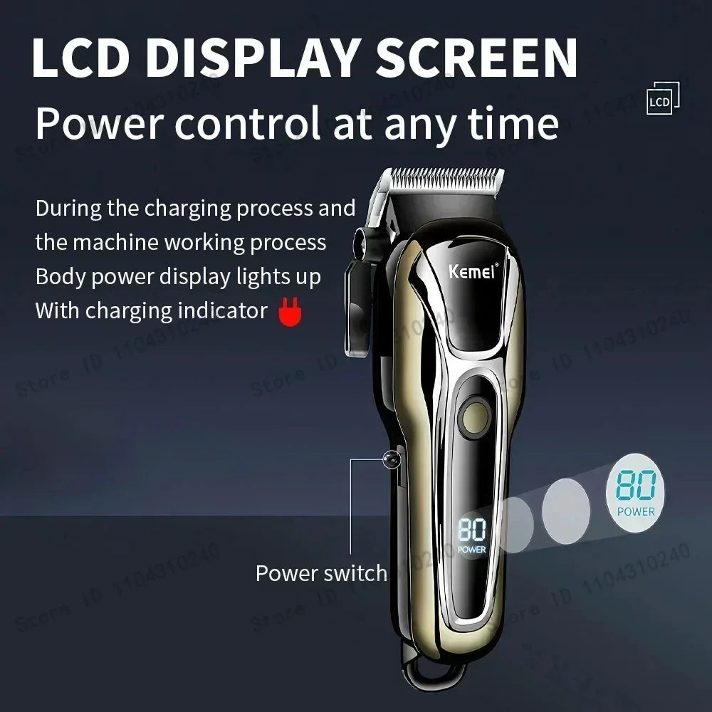 Máquina de Cortar Cabelo Elétrica Multifuncional Kemei Km-PG1990A, Aparador Recarregável Profissional com Cabeça Ajustável