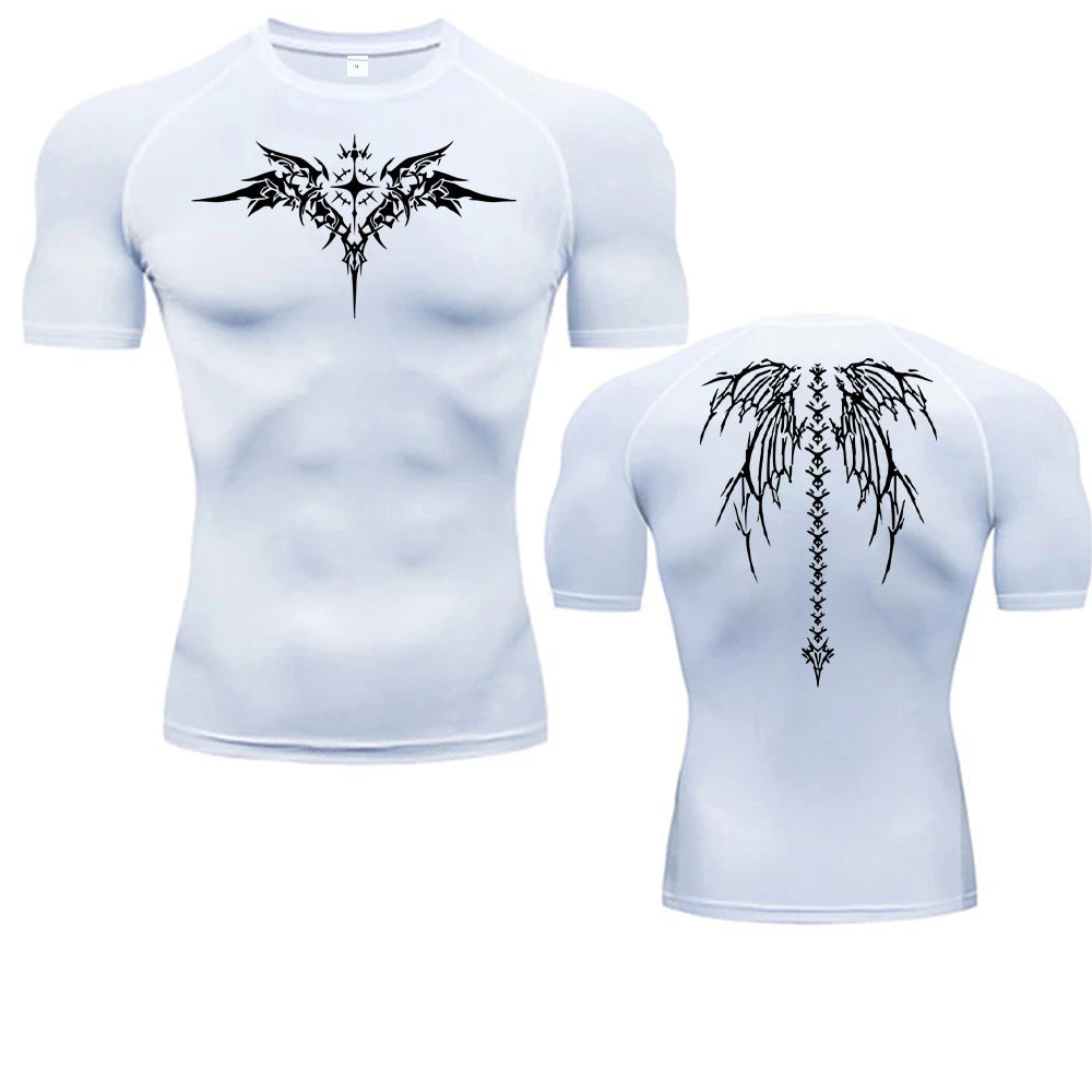 Camiseta de Compressão com Estampa de Anime para Homens, Camiseta de Corrida de Secagem Rápida, Roupas de Fitness, Tops Respiráveis de Manga Curta