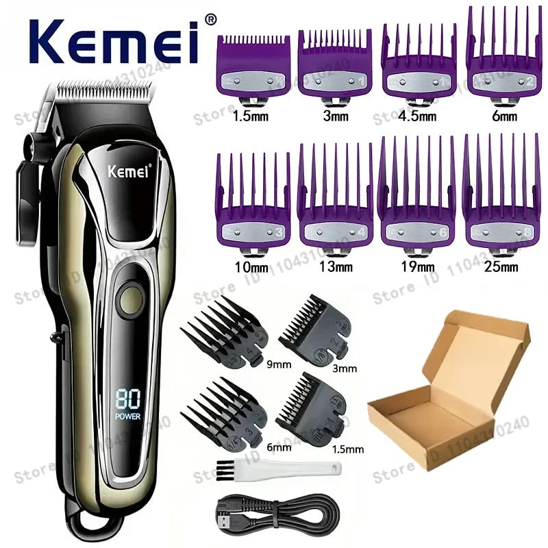 Máquina de Cortar Cabelo Elétrica Multifuncional Kemei Km-PG1990A, Aparador Recarregável Profissional com Cabeça Ajustável