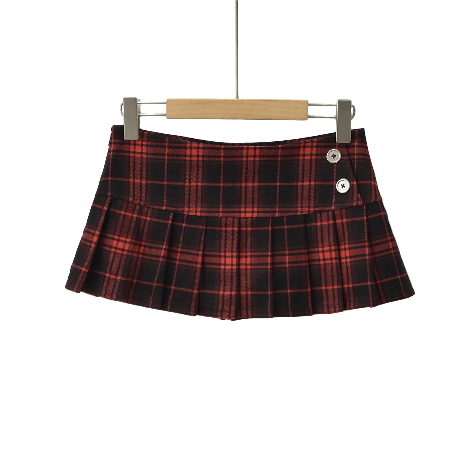 Mini-saia xadrez vermelho vintage feminina, botões de saias plissadas, estilo preppy, moda coreana, roupas, verão, Y2k
