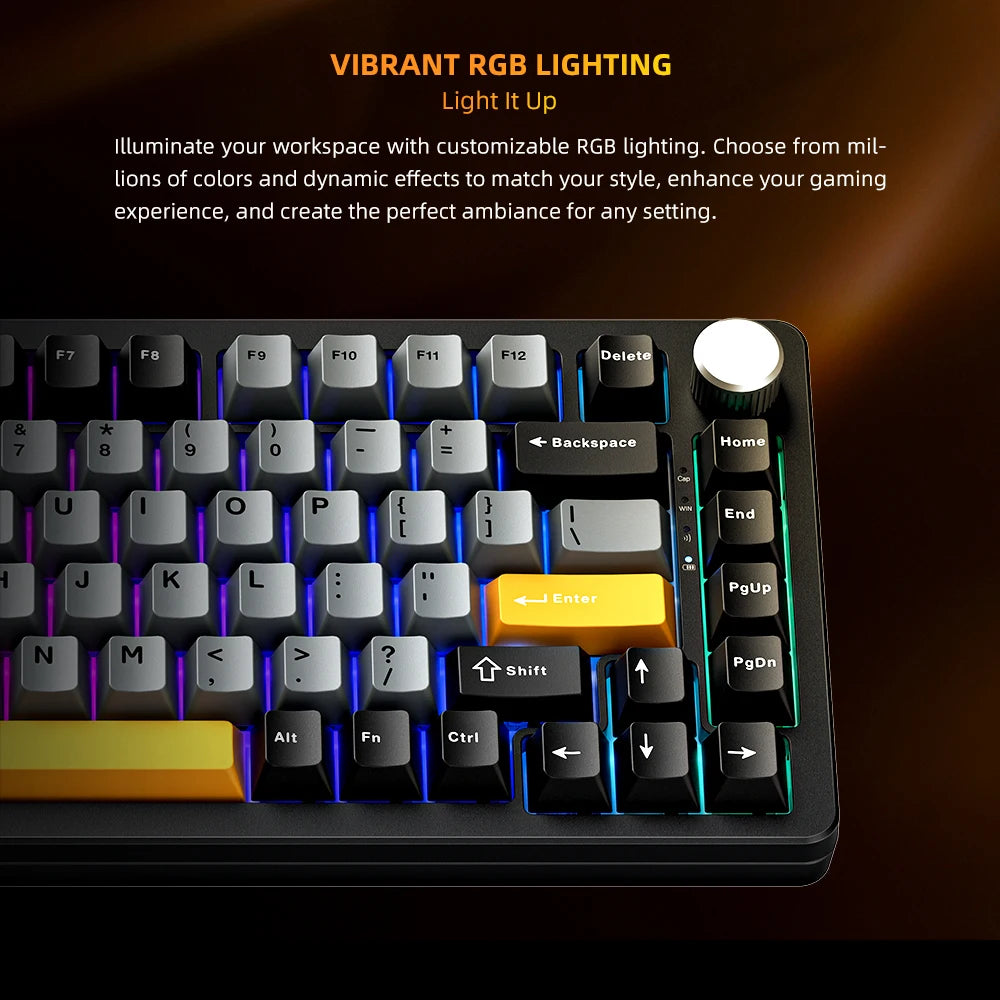 Machenike K600-B82W Teclado Mecânico Tri-Modes Junta Montada 75% ANSI Layout RGB Retroiluminado Teclado para Jogos Sem Fio