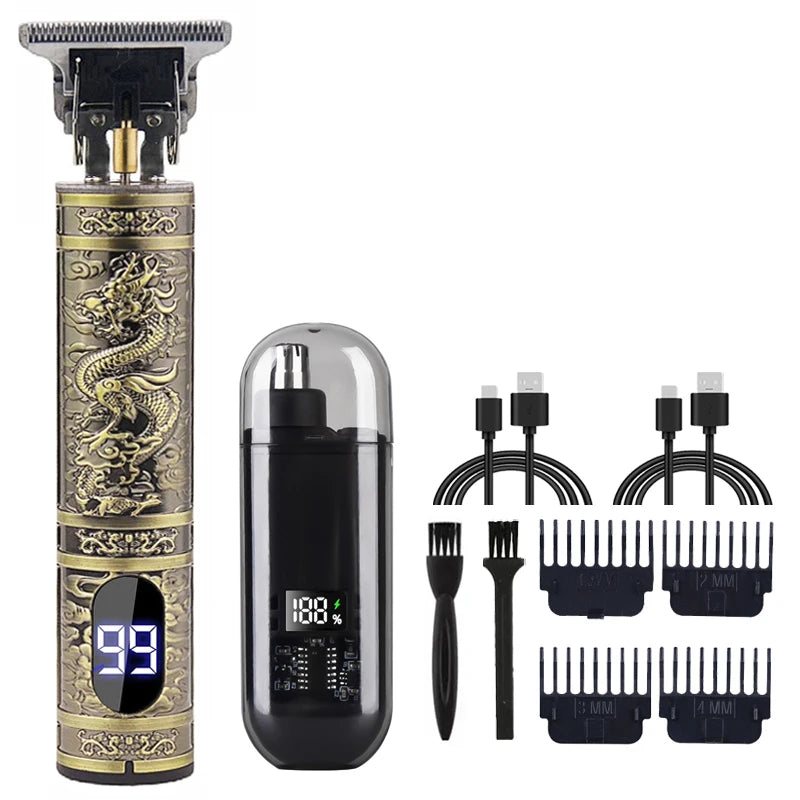 Máquina de cortar cabelo elétrica masculina vintage t9, aparador de barba/máquina de corte de cabelo recarregável com kit aparador de cabelo de nariz, presente para namorado