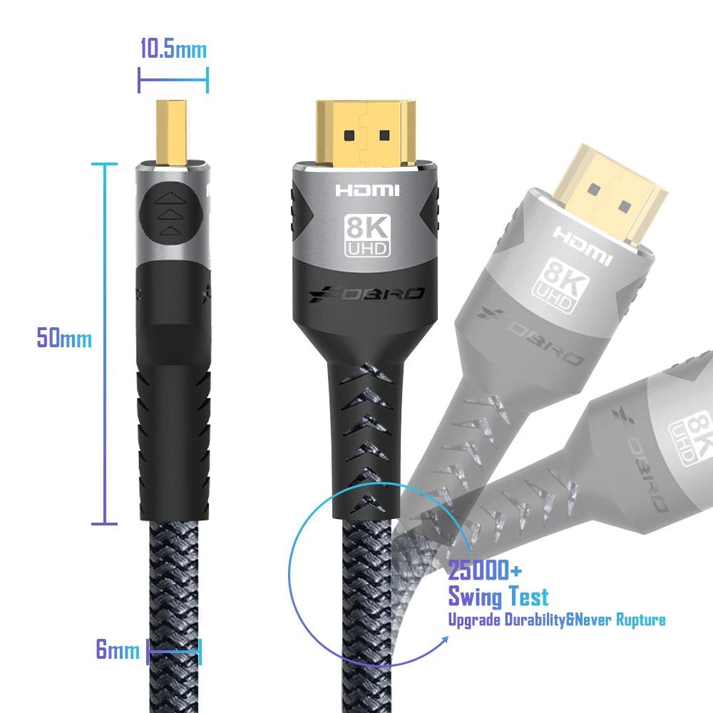 FDBRO Cabo compatível com HDMI para RTX 3080, vídeo eARC HDR, PC Laptop TV Box e PS5, 4K @ 120Hz, 8K @ 60Hz, 2.1 cabo, adaptador de 48Gbps