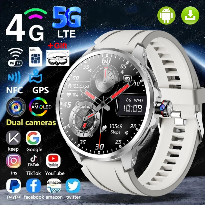 Smartwatch 4G com 16GB+256GB de RAM, tela AMOLED de 1,95 polegadas, bateria de 2100mAh, câmera de 900W, GPS, Wi-Fi, download de aplicativos Google, Android 9.0.