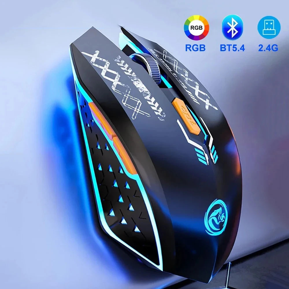 Mouse bluetooth 2.4g sem fio rgb retroiluminado modo duplo recarregável silencioso mouse para jogos 1600 dpi mouse para pc laptop